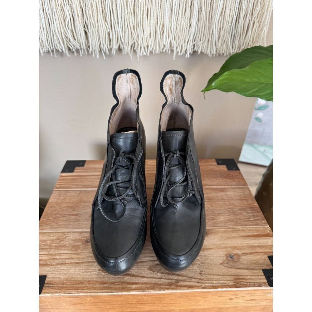 Vintage Max Studio Nora Black Leather Platform Wedge Lace Up Ankle Boot Size 9 - Picture 4 of 15